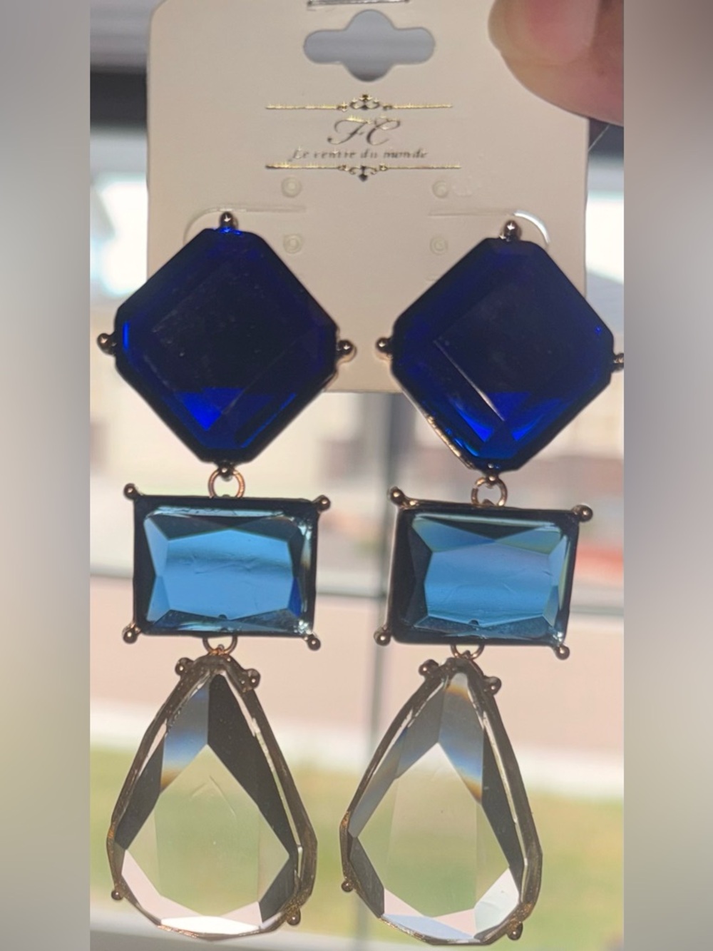 Elegant Blue Triple-Gem Drop Earrings - Women Accessories - Picture 4 of 4